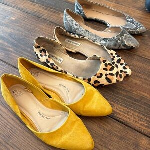 3 pairs dress flats. Sizes 8-9. Steve Madden, Walmart & Target brands. GUC